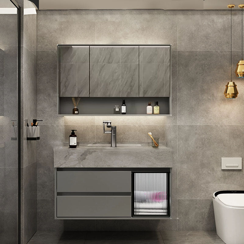 Grey Wall Mount Wood Bathroom Vanity Set with Mirror Included 35"L x 19"W x 22"H Clearhalo 'Bathroom Remodel & Bathroom Fixtures' 'Bathroom Vanities' 'bathroom_vanities' 'Home Improvement' 'home_improvement' 'home_improvement_bathroom_vanities' 8156461