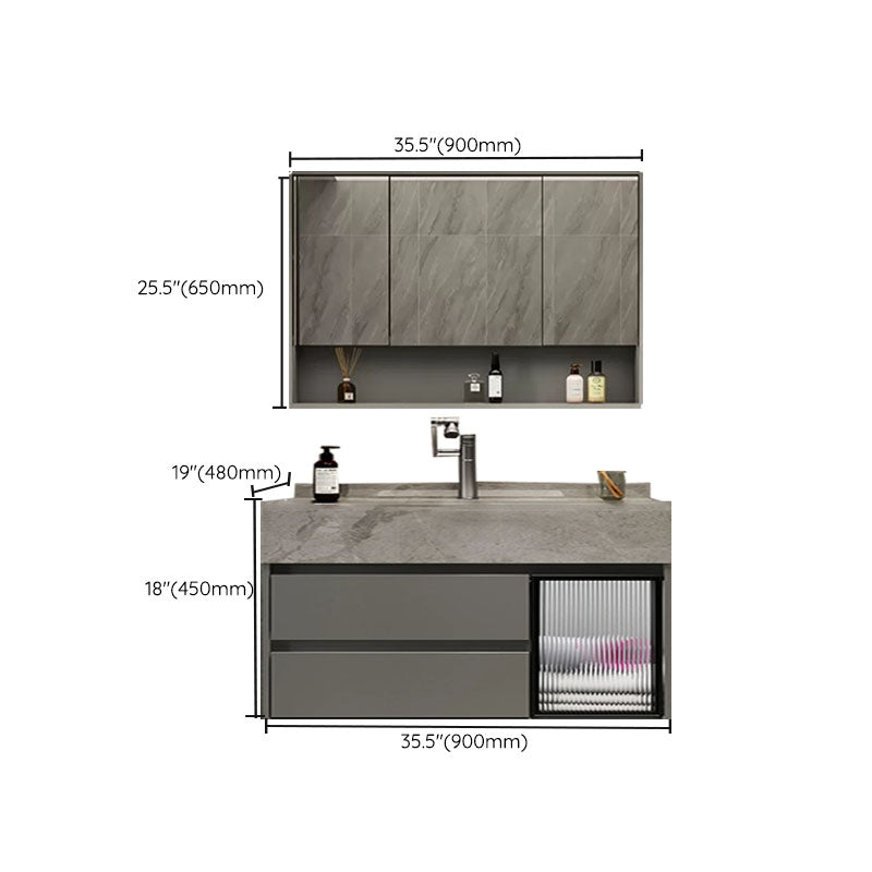 Grey Wall Mount Wood Bathroom Vanity Set with Mirror Included Clearhalo 'Bathroom Remodel & Bathroom Fixtures' 'Bathroom Vanities' 'bathroom_vanities' 'Home Improvement' 'home_improvement' 'home_improvement_bathroom_vanities' 8156471