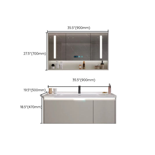 Grey Bathroom Vanity Single Sink Rectangular Wall Mount Wood Frame Scratch Resistant Clearhalo 'Bathroom Remodel & Bathroom Fixtures' 'Bathroom Vanities' 'bathroom_vanities' 'Home Improvement' 'home_improvement' 'home_improvement_bathroom_vanities' 8156498