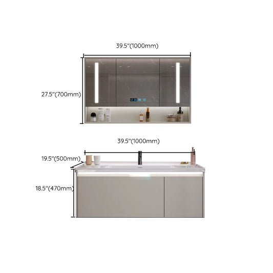 Grey Bathroom Vanity Single Sink Rectangular Wall Mount Wood Frame Scratch Resistant Clearhalo 'Bathroom Remodel & Bathroom Fixtures' 'Bathroom Vanities' 'bathroom_vanities' 'Home Improvement' 'home_improvement' 'home_improvement_bathroom_vanities' 8156499