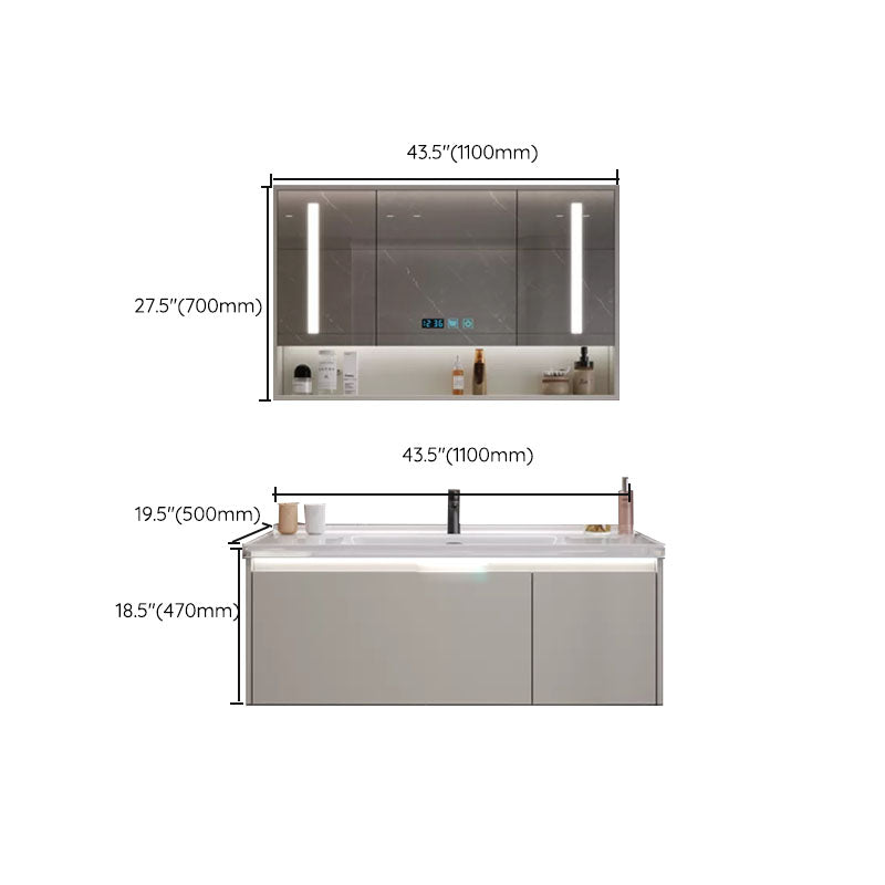 Grey Bathroom Vanity Single Sink Rectangular Wall Mount Wood Frame Scratch Resistant Clearhalo 'Bathroom Remodel & Bathroom Fixtures' 'Bathroom Vanities' 'bathroom_vanities' 'Home Improvement' 'home_improvement' 'home_improvement_bathroom_vanities' 8156500