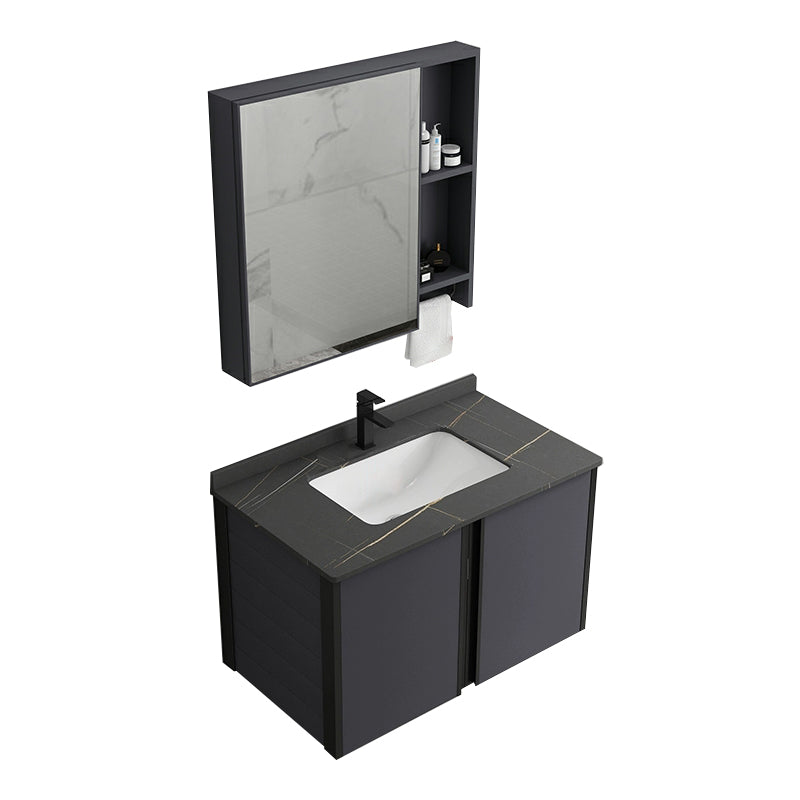 Wall Mount Modern Single-Sink Open Console with Sink Set with Soft Close Door Vanity & Faucet & Mirror Cabinet 28"L x 19"W x 20"H Stone Clearhalo 'Bathroom Remodel & Bathroom Fixtures' 'Bathroom Vanities' 'bathroom_vanities' 'Home Improvement' 'home_improvement' 'home_improvement_bathroom_vanities' 8157237