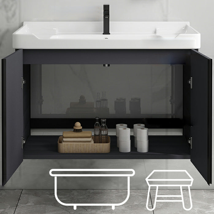 Wall Mount Modern Single-Sink Open Console with Sink Set with Soft Close Door Clearhalo 'Bathroom Remodel & Bathroom Fixtures' 'Bathroom Vanities' 'bathroom_vanities' 'Home Improvement' 'home_improvement' 'home_improvement_bathroom_vanities' 8157238