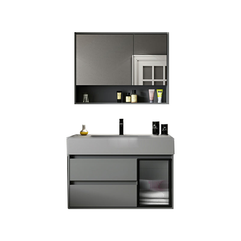 Wood Grey Wall-Mounted Modern Bathroom Vanity Set with Soft Close Door Clearhalo 'Bathroom Remodel & Bathroom Fixtures' 'Bathroom Vanities' 'bathroom_vanities' 'Home Improvement' 'home_improvement' 'home_improvement_bathroom_vanities' 8157269