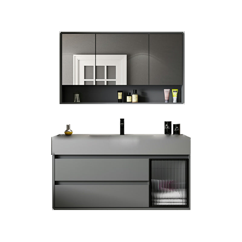 Wood Grey Wall-Mounted Modern Bathroom Vanity Set with Soft Close Door Clearhalo 'Bathroom Remodel & Bathroom Fixtures' 'Bathroom Vanities' 'bathroom_vanities' 'Home Improvement' 'home_improvement' 'home_improvement_bathroom_vanities' 8157270