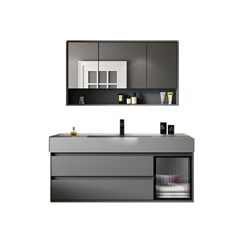 Wood Grey Wall-Mounted Modern Bathroom Vanity Set with Soft Close Door Clearhalo 'Bathroom Remodel & Bathroom Fixtures' 'Bathroom Vanities' 'bathroom_vanities' 'Home Improvement' 'home_improvement' 'home_improvement_bathroom_vanities' 8157275
