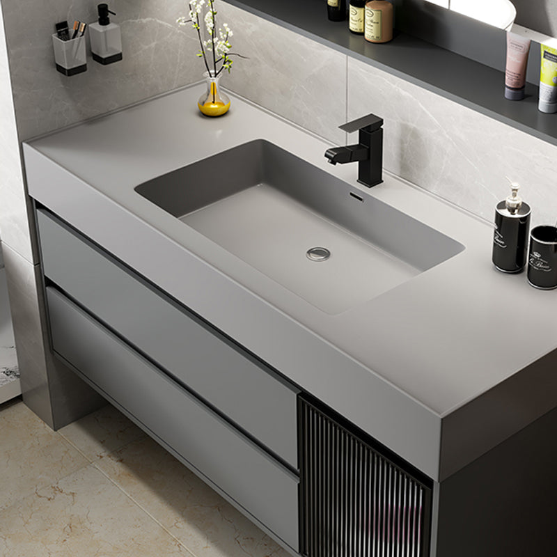 Wood Grey Wall-Mounted Modern Bathroom Vanity Set with Soft Close Door Clearhalo 'Bathroom Remodel & Bathroom Fixtures' 'Bathroom Vanities' 'bathroom_vanities' 'Home Improvement' 'home_improvement' 'home_improvement_bathroom_vanities' 8157281