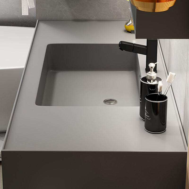 Wood Grey Wall-Mounted Modern Bathroom Vanity Set with Soft Close Door Clearhalo 'Bathroom Remodel & Bathroom Fixtures' 'Bathroom Vanities' 'bathroom_vanities' 'Home Improvement' 'home_improvement' 'home_improvement_bathroom_vanities' 8157282