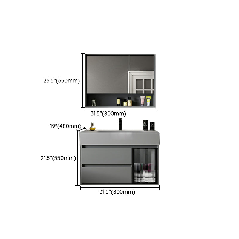 Wood Grey Wall-Mounted Modern Bathroom Vanity Set with Soft Close Door Clearhalo 'Bathroom Remodel & Bathroom Fixtures' 'Bathroom Vanities' 'bathroom_vanities' 'Home Improvement' 'home_improvement' 'home_improvement_bathroom_vanities' 8157284