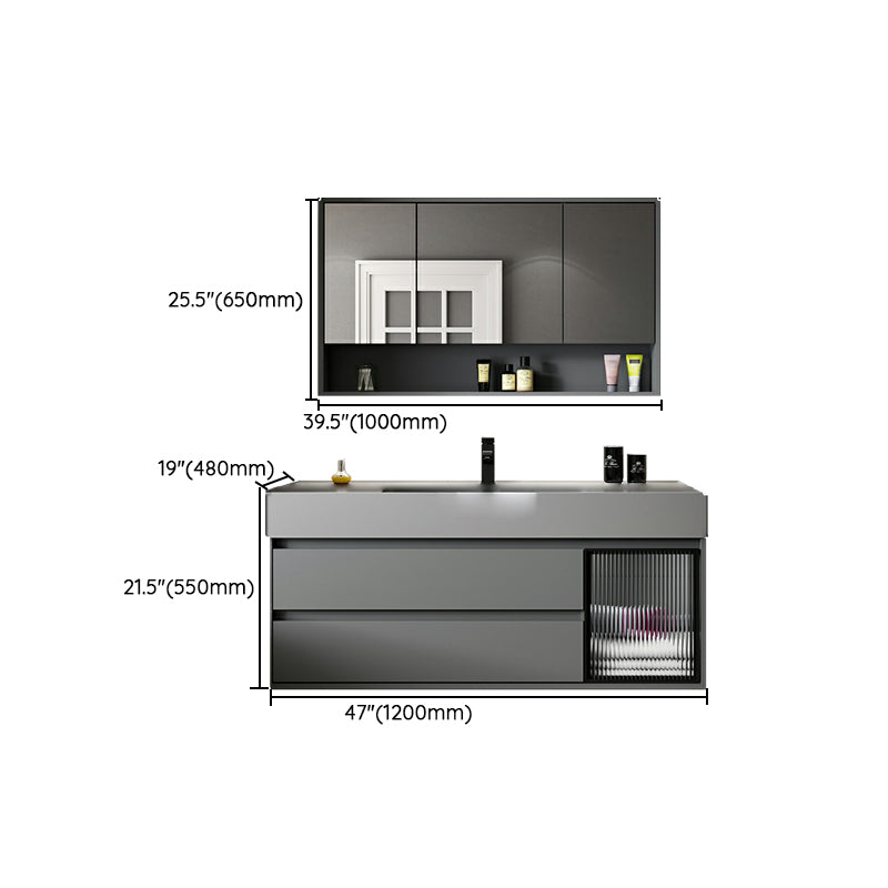 Wood Grey Wall-Mounted Modern Bathroom Vanity Set with Soft Close Door Clearhalo 'Bathroom Remodel & Bathroom Fixtures' 'Bathroom Vanities' 'bathroom_vanities' 'Home Improvement' 'home_improvement' 'home_improvement_bathroom_vanities' 8157288
