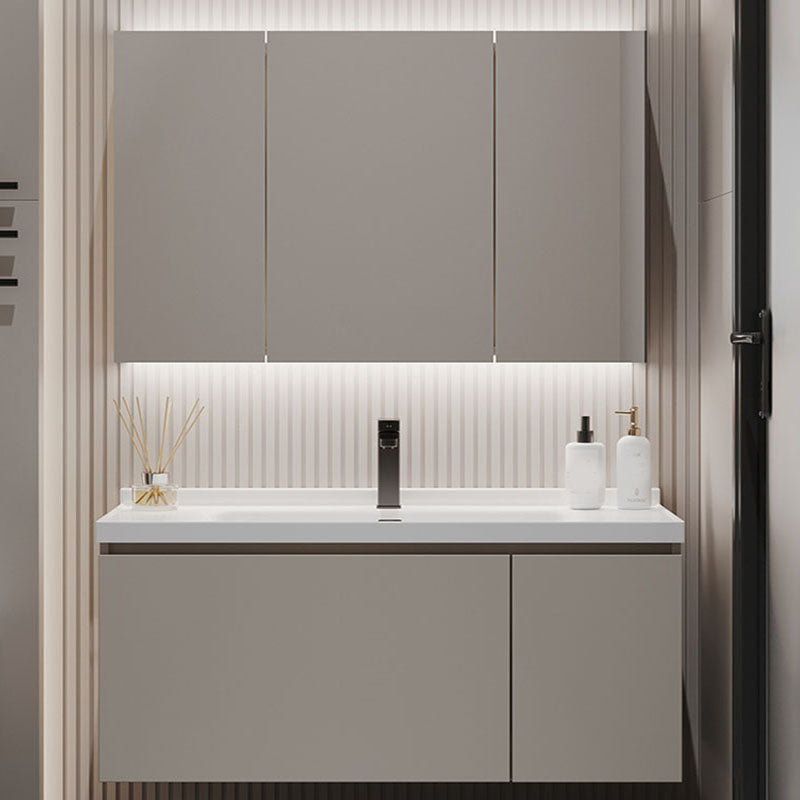 Single Sink Bathroom Vanity Set Overflow Wood Frame Wall Mounted with Drawer Vanity & Faucet & Mirror Cabinet 39.5"L x 20"W x 17"H Clearhalo 'Bathroom Remodel & Bathroom Fixtures' 'Bathroom Vanities' 'bathroom_vanities' 'Home Improvement' 'home_improvement' 'home_improvement_bathroom_vanities' 8162590