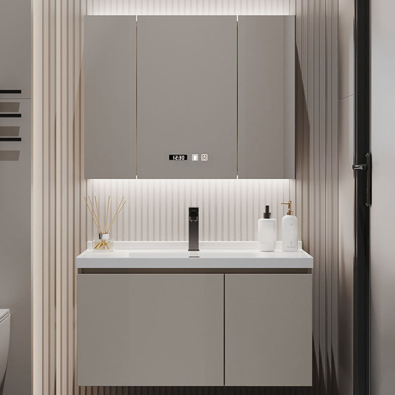 Single Sink Bathroom Vanity Set Overflow Wood Frame Wall Mounted with Drawer Vanity & Faucet & Smart Medicine Cabinet 31"L x 20"W x 17"H Clearhalo 'Bathroom Remodel & Bathroom Fixtures' 'Bathroom Vanities' 'bathroom_vanities' 'Home Improvement' 'home_improvement' 'home_improvement_bathroom_vanities' 8162609