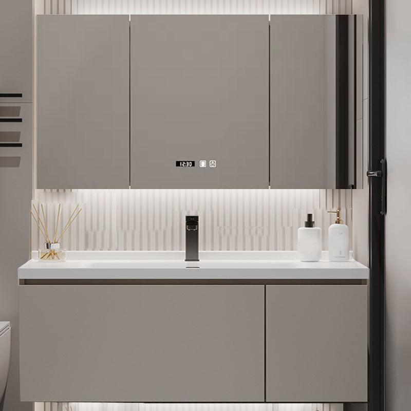 Single Sink Bathroom Vanity Set Overflow Wood Frame Wall Mounted with Drawer Vanity & Faucet & Smart Medicine Cabinet 43"L x 20"W x 17"H Clearhalo 'Bathroom Remodel & Bathroom Fixtures' 'Bathroom Vanities' 'bathroom_vanities' 'Home Improvement' 'home_improvement' 'home_improvement_bathroom_vanities' 8162612