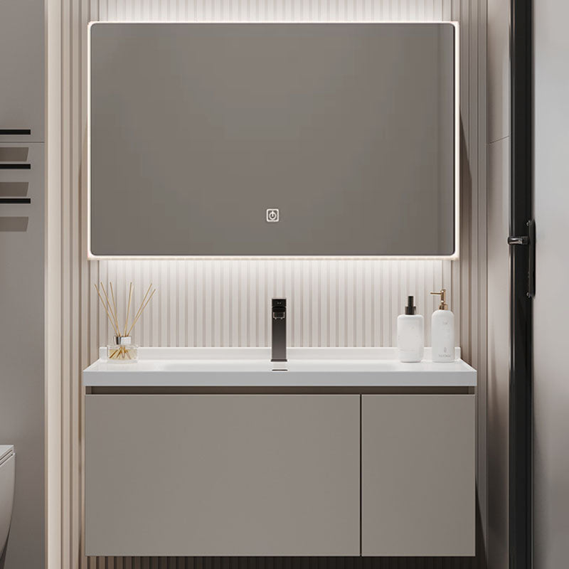 Single Sink Bathroom Vanity Set Overflow Wood Frame Wall Mounted with Drawer Vanity & Faucet & Smart Mirror 35.5"L x 19.5"W x 17"H Clearhalo 'Bathroom Remodel & Bathroom Fixtures' 'Bathroom Vanities' 'bathroom_vanities' 'Home Improvement' 'home_improvement' 'home_improvement_bathroom_vanities' 8162618