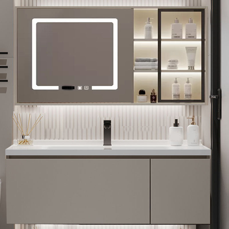 Single Sink Bathroom Vanity Set Overflow Wood Frame Wall Mounted with Drawer Vanity & Faucet & Mirror Cabinet with Glass Door 47"L x 20"W x 17"H Clearhalo 'Bathroom Remodel & Bathroom Fixtures' 'Bathroom Vanities' 'bathroom_vanities' 'Home Improvement' 'home_improvement' 'home_improvement_bathroom_vanities' 8162623