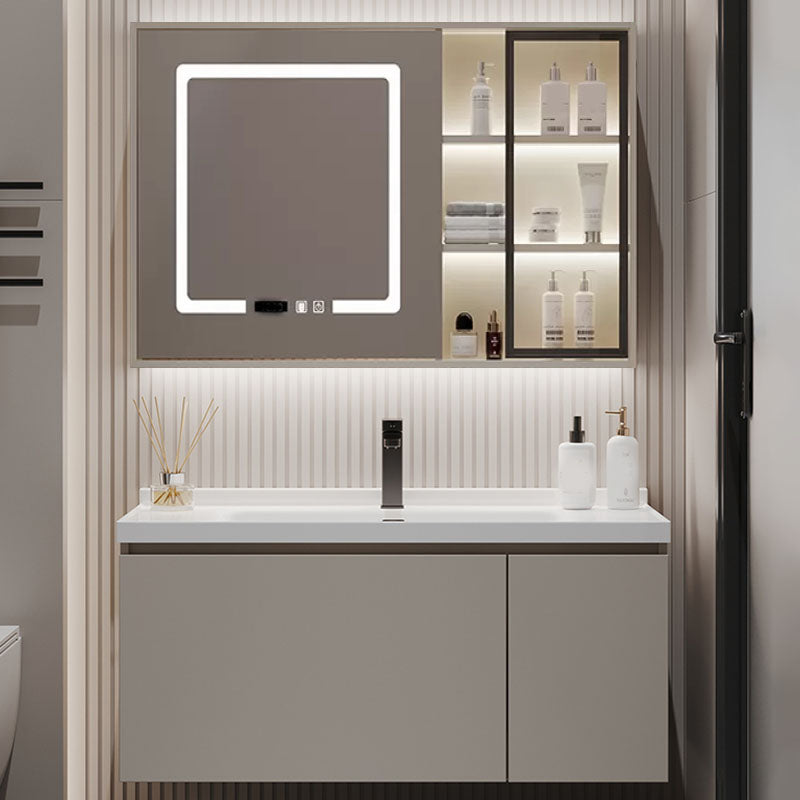 Single Sink Bathroom Vanity Set Overflow Wood Frame Wall Mounted with Drawer Vanity & Faucet & Mirror Cabinet with Glass Door 35.5"L x 19.5"W x 17"H Clearhalo 'Bathroom Remodel & Bathroom Fixtures' 'Bathroom Vanities' 'bathroom_vanities' 'Home Improvement' 'home_improvement' 'home_improvement_bathroom_vanities' 8162624