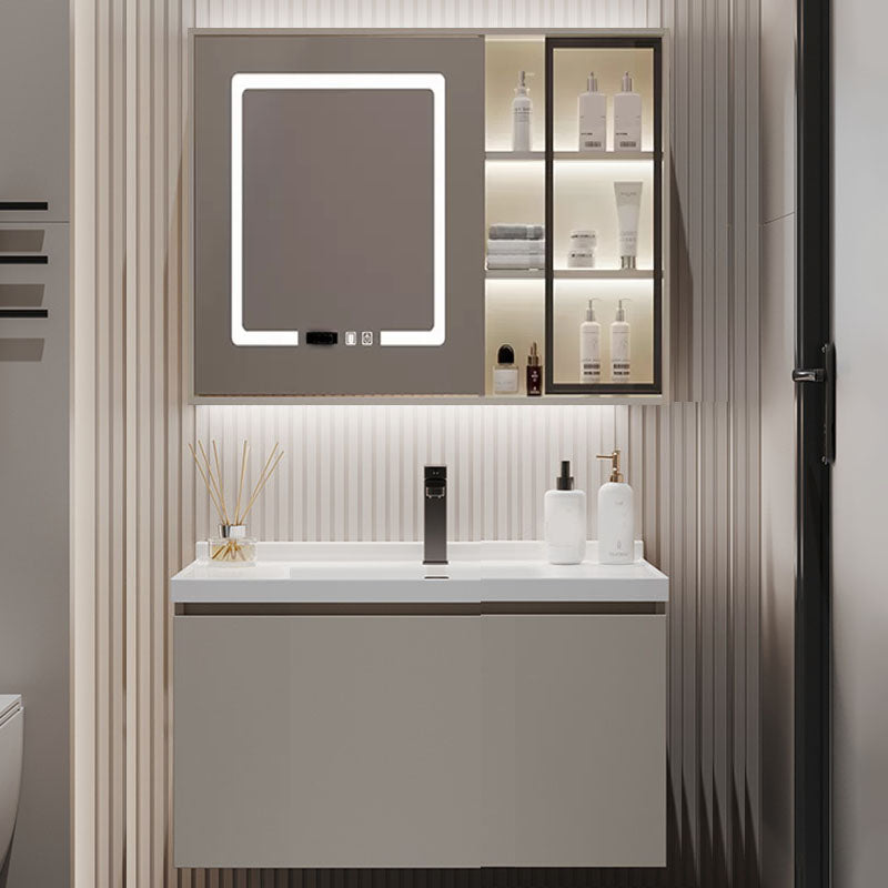 Single Sink Bathroom Vanity Set Overflow Wood Frame Wall Mounted with Drawer Vanity & Faucet & Mirror Cabinet with Glass Door 28"L x 20"W x 17"H Clearhalo 'Bathroom Remodel & Bathroom Fixtures' 'Bathroom Vanities' 'bathroom_vanities' 'Home Improvement' 'home_improvement' 'home_improvement_bathroom_vanities' 8162625