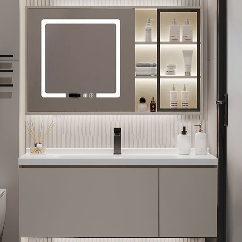 Single Sink Bathroom Vanity Set Overflow Wood Frame Wall Mounted with Drawer Vanity & Faucet & Mirror Cabinet with Glass Door 43"L x 20"W x 17"H Clearhalo 'Bathroom Remodel & Bathroom Fixtures' 'Bathroom Vanities' 'bathroom_vanities' 'Home Improvement' 'home_improvement' 'home_improvement_bathroom_vanities' 8162627