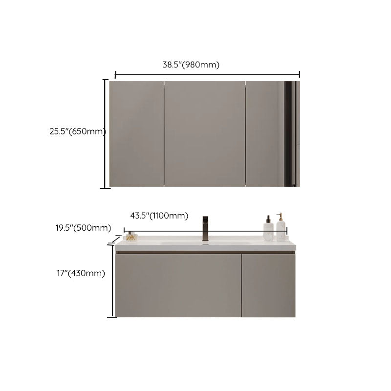 Single Sink Bathroom Vanity Set Overflow Wood Frame Wall Mounted with Drawer Clearhalo 'Bathroom Remodel & Bathroom Fixtures' 'Bathroom Vanities' 'bathroom_vanities' 'Home Improvement' 'home_improvement' 'home_improvement_bathroom_vanities' 8162638