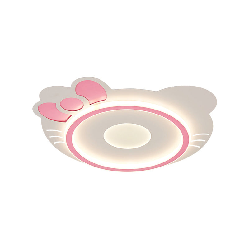 Cartoon Cat Shape Ceiling Flush Mount Acrylic LED Bedroom Flushmount Lamp in Pink, White/Warm Light Clearhalo 'Ceiling Lights' 'Close To Ceiling Lights' 'Close to ceiling' 'Flush mount' Lighting' 816420