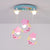 Moon and Star Wood Semi Flush Mount Cartoon 5 Lights Blue/Pink Finish Flush Ceiling Lighting Pink Clearhalo 'Ceiling Lights' 'Close To Ceiling Lights' 'Close to ceiling' 'Semi-flushmount' Lighting' 816446