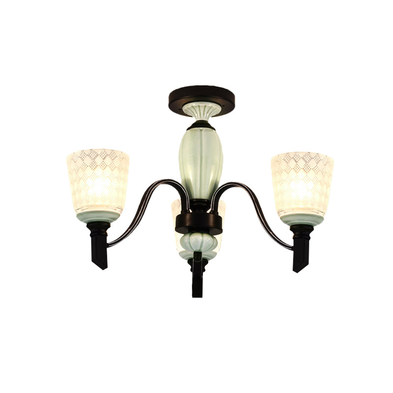Conical Dining Room Semi Flush Antique Frosted Glass 3/6 Bulbs Black Ceiling Flush Mount Light Clearhalo 'Ceiling Lights' 'Close To Ceiling Lights' 'Close to ceiling' 'Glass shade' 'Glass' 'Semi-flushmount' Lighting' 816507