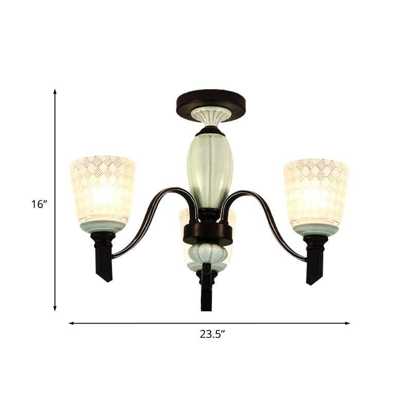 Conical Dining Room Semi Flush Antique Frosted Glass 3/6 Bulbs Black Ceiling Flush Mount Light Clearhalo 'Ceiling Lights' 'Close To Ceiling Lights' 'Close to ceiling' 'Glass shade' 'Glass' 'Semi-flushmount' Lighting' 816509