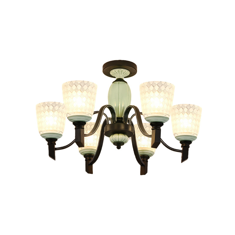 Conical Dining Room Semi Flush Antique Frosted Glass 3/6 Bulbs Black Ceiling Flush Mount Light Clearhalo 'Ceiling Lights' 'Close To Ceiling Lights' 'Close to ceiling' 'Glass shade' 'Glass' 'Semi-flushmount' Lighting' 816512