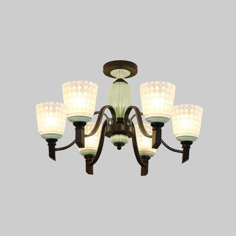 Conical Dining Room Semi Flush Antique Frosted Glass 3/6 Bulbs Black Ceiling Flush Mount Light Clearhalo 'Ceiling Lights' 'Close To Ceiling Lights' 'Close to ceiling' 'Glass shade' 'Glass' 'Semi-flushmount' Lighting' 816513