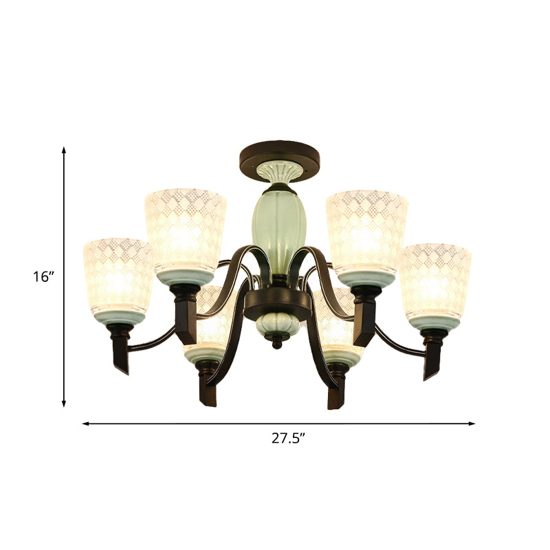 Conical Dining Room Semi Flush Antique Frosted Glass 3/6 Bulbs Black Ceiling Flush Mount Light Clearhalo 'Ceiling Lights' 'Close To Ceiling Lights' 'Close to ceiling' 'Glass shade' 'Glass' 'Semi-flushmount' Lighting' 816514