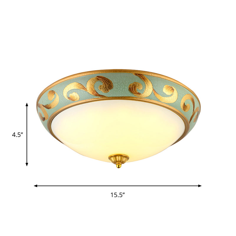 3 Lights Dome Ceiling Mounted Light Rustic Gold Milk Glass Flush Light ...