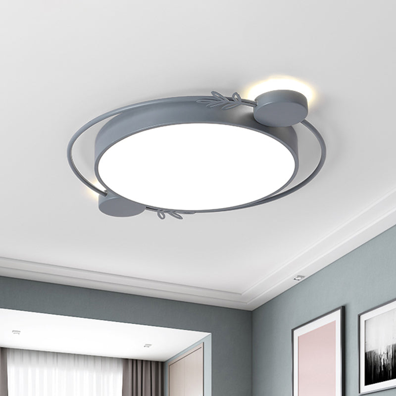 Twig Detailing Round Iron Flush Mount Nordic Black/Grey/White LED Flush Mounted Ceiling Light Fixture Grey Clearhalo 'Ceiling Lights' 'Close To Ceiling Lights' 'Close to ceiling' 'Flush mount' Lighting' 816601
