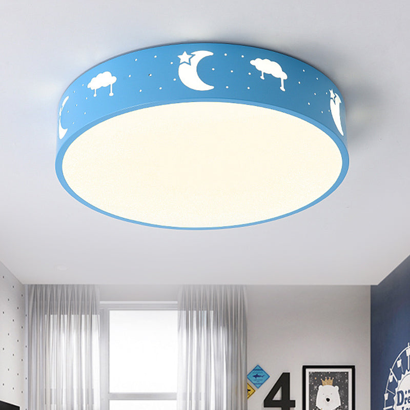 LED Bedroom Flush Mount Ceiling Fixture Kids Pink/White/Blue Flush Light with Cutouts Moon-Star/Cube/Elephant Iron Shade Blue Clearhalo 'Ceiling Lights' 'Close To Ceiling Lights' 'Close to ceiling' 'Flush mount' Lighting' 816674