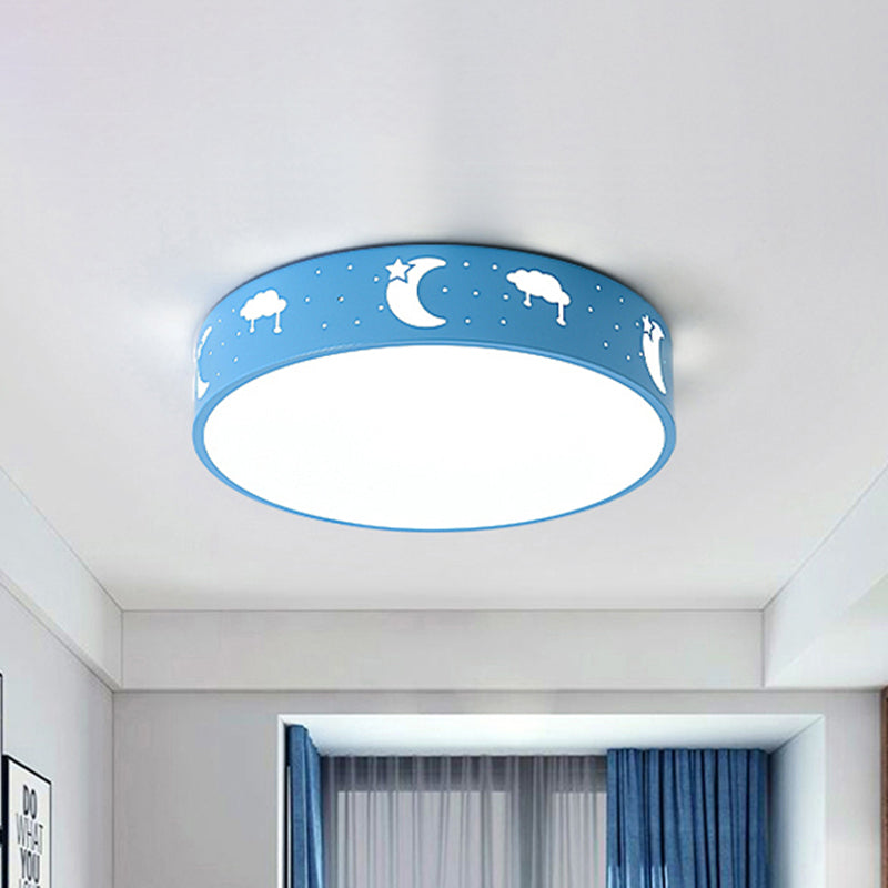 LED Bedroom Flush Mount Ceiling Fixture Kids Pink/White/Blue Flush Light with Cutouts Moon-Star/Cube/Elephant Iron Shade Clearhalo 'Ceiling Lights' 'Close To Ceiling Lights' 'Close to ceiling' 'Flush mount' Lighting' 816675