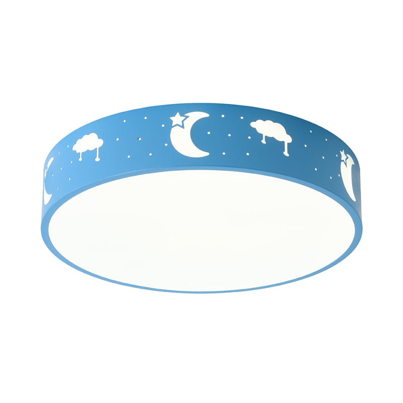 LED Bedroom Flush Mount Ceiling Fixture Kids Pink/White/Blue Flush Light with Cutouts Moon-Star/Cube/Elephant Iron Shade Clearhalo 'Ceiling Lights' 'Close To Ceiling Lights' 'Close to ceiling' 'Flush mount' Lighting' 816676