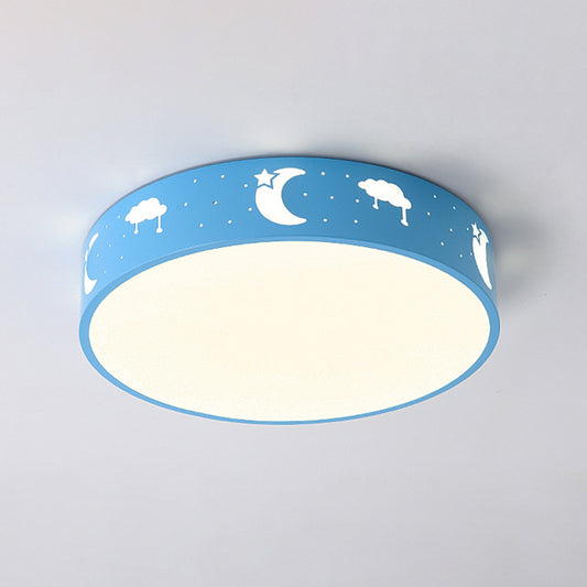 LED Bedroom Flush Mount Ceiling Fixture Kids Pink/White/Blue Flush Light with Cutouts Moon-Star/Cube/Elephant Iron Shade Clearhalo 'Ceiling Lights' 'Close To Ceiling Lights' 'Close to ceiling' 'Flush mount' Lighting' 816677