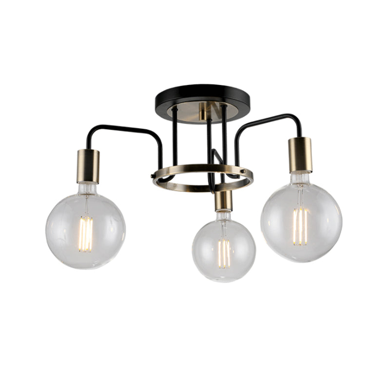 Clear Glass Black and Gold Semi Flush Lighting Vintage 3/5-Bulb Living Room Flush Ceiling Lamp Clearhalo 'Ceiling Lights' 'Close To Ceiling Lights' 'Close to ceiling' 'Glass shade' 'Glass' 'Semi-flushmount' Lighting' 816680