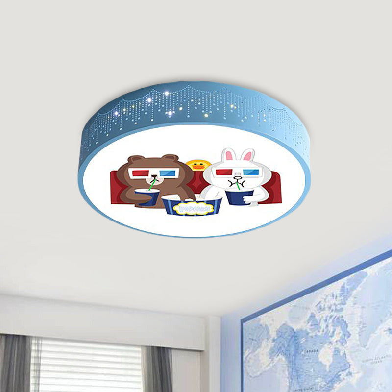Acrylic Bear and Rabbit Flushmount Lamp Cartoon Blue LED Close to Ceiling Lighting with Carved Side Clearhalo 'Ceiling Lights' 'Close To Ceiling Lights' 'Close to ceiling' 'Flush mount' Lighting' 816765