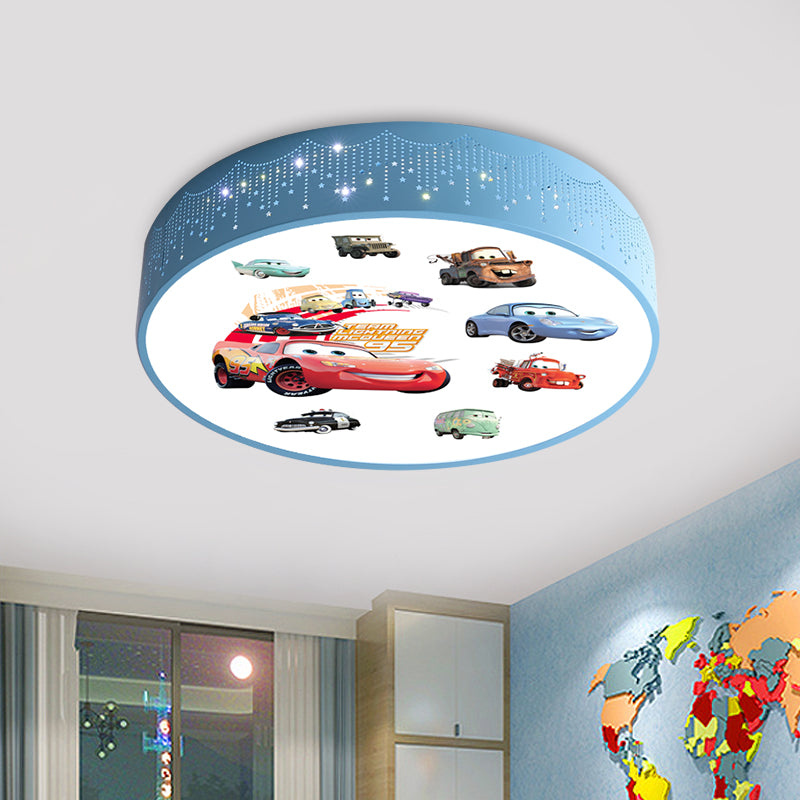 Cartoon Car Patterned Round Ceiling Lamp Iron Boy's Bedroom LED Flushmount Lighting in Blue Blue A Clearhalo 'Ceiling Lights' 'Close To Ceiling Lights' 'Close to ceiling' 'Flush mount' Lighting' 816815
