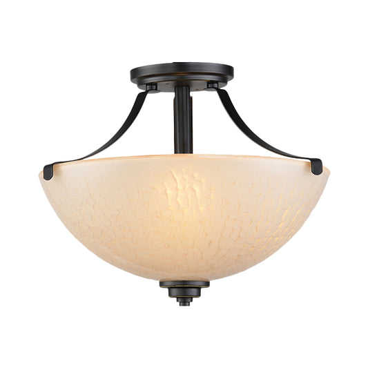 Rural Dome Semi Flush Mount 2-Head Frosted Glass Ceiling Light Fixture in Black for Kitchen Clearhalo 'Ceiling Lights' 'Close To Ceiling Lights' 'Close to ceiling' 'Glass shade' 'Glass' 'Semi-flushmount' Lighting' 816869
