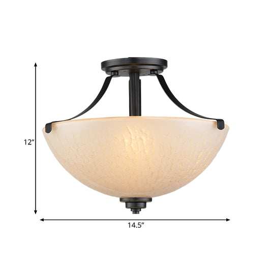 Rural Dome Semi Flush Mount 2-Head Frosted Glass Ceiling Light Fixture in Black for Kitchen Clearhalo 'Ceiling Lights' 'Close To Ceiling Lights' 'Close to ceiling' 'Glass shade' 'Glass' 'Semi-flushmount' Lighting' 816870