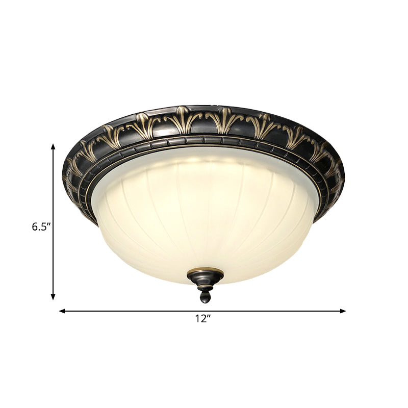 Dome Living Room Ceiling Light Rural White Glass LED Black Flush