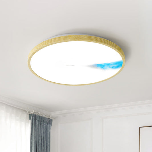 Yellow Circle Ceiling Lighting Simple Acrylic LED Flush Mount with Abstract Mountain and Fisherman Pattern Clearhalo 'Ceiling Lights' 'Close To Ceiling Lights' 'Close to ceiling' 'Flush mount' Lighting' 816923