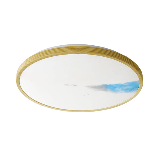 Yellow Circle Ceiling Lighting Simple Acrylic LED Flush Mount with Abstract Mountain and Fisherman Pattern Clearhalo 'Ceiling Lights' 'Close To Ceiling Lights' 'Close to ceiling' 'Flush mount' Lighting' 816924