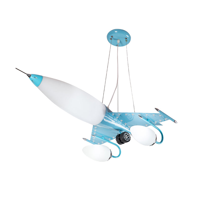 Cartoon Plane Hanging Chandelier Metallic LED Kids Bedroom Pendulum Light in Blue with Opal Glass Shade Clearhalo 'Ceiling Lights' 'Chandeliers' Lighting' options 817126
