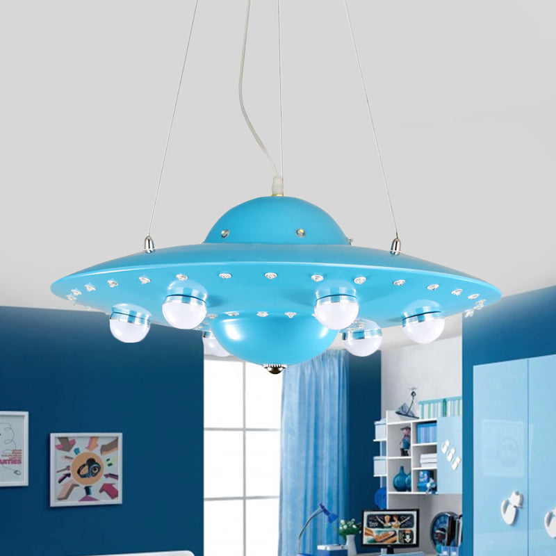 Nordic Flying Saucer Chandelier Light Metallic Child Bedroom LED Pendant Lamp Fixture in Grey/Pink/Blue Blue Clearhalo 'Ceiling Lights' 'Chandeliers' Lighting' options 817140_350e08d3-9e73-4583-9aef-a24bd359d92f