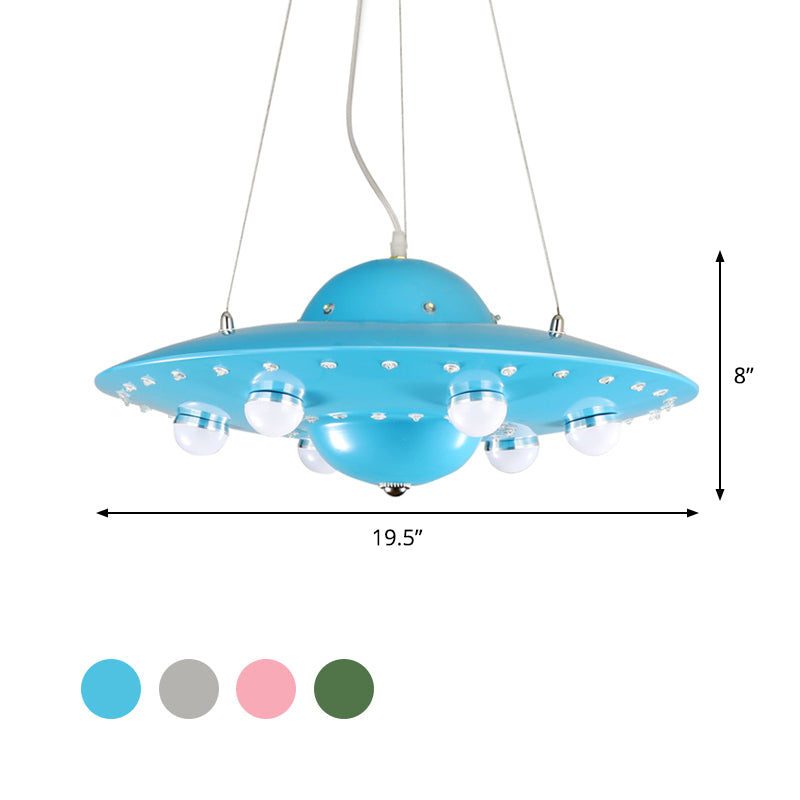 Nordic Flying Saucer Chandelier Light Metallic Child Bedroom LED Pendant Lamp Fixture in Grey/Pink/Blue Clearhalo 'Ceiling Lights' 'Chandeliers' Lighting' options 817143