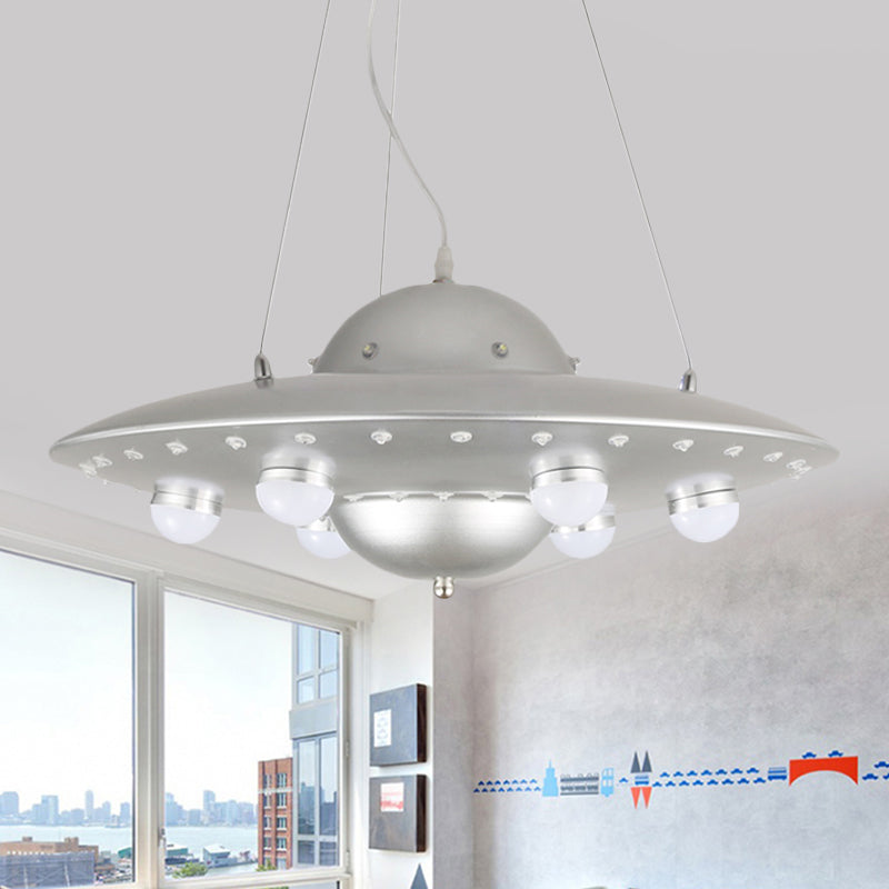 Nordic Flying Saucer Chandelier Light Metallic Child Bedroom LED Pendant Lamp Fixture in Grey/Pink/Blue Grey Clearhalo 'Ceiling Lights' 'Chandeliers' Lighting' options 817144_1f7084ba-6d8b-4448-814d-66ed1c2af66d