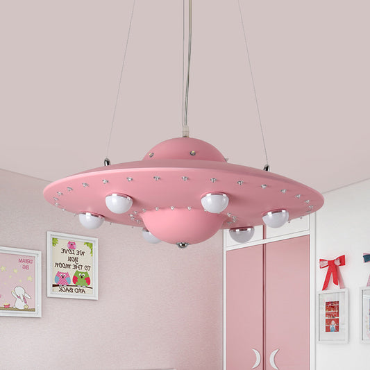 Nordic Flying Saucer Chandelier Light Metallic Child Bedroom LED Pendant Lamp Fixture in Grey/Pink/Blue Clearhalo 'Ceiling Lights' 'Chandeliers' Lighting' options 817149