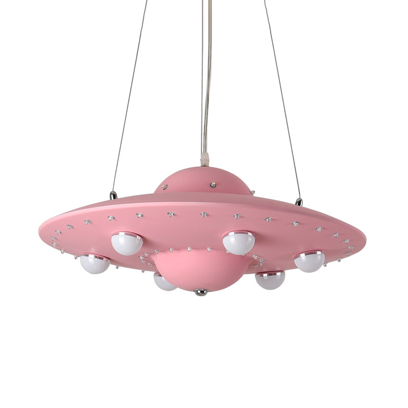 Nordic Flying Saucer Chandelier Light Metallic Child Bedroom LED Pendant Lamp Fixture in Grey/Pink/Blue Clearhalo 'Ceiling Lights' 'Chandeliers' Lighting' options 817151